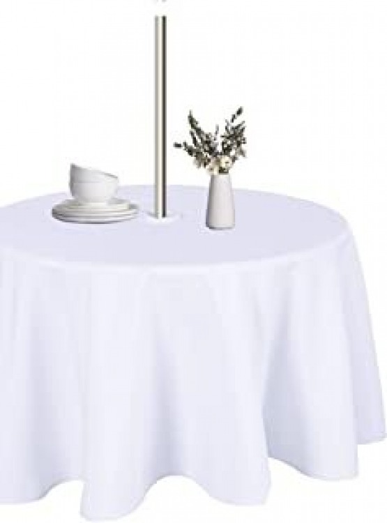 White Polyester WITH UMBRELLA HOLE 120in Round Tablecloth (F