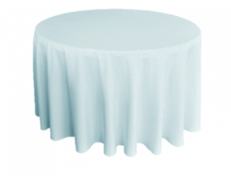 Light Blue Polyester 120in Round Tablecloth (Fits Our 60in R