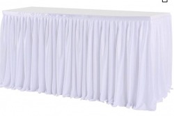 white rectangular table skirt