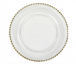 Gold Rim Beaded Glass Charger 