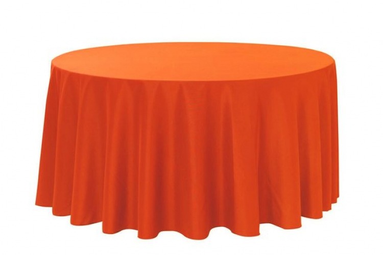 Orange Polyester 120in Round Tablecloth (Fits Our 60in Round