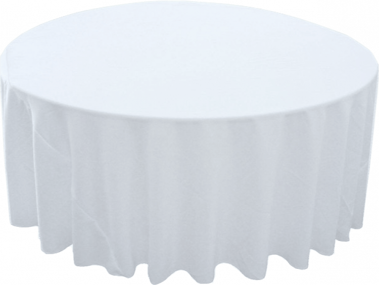 White Polyester 120in Round Tablecloth (Fits Our 60in Round 