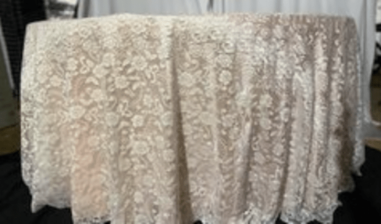 White Flower Lace 120in Round Tablecloth (Fits Our 60in Roun