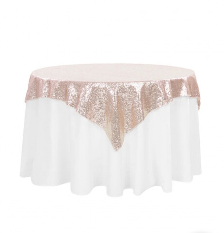 Blush Rose Gold Sequin Table Overlay 54x54